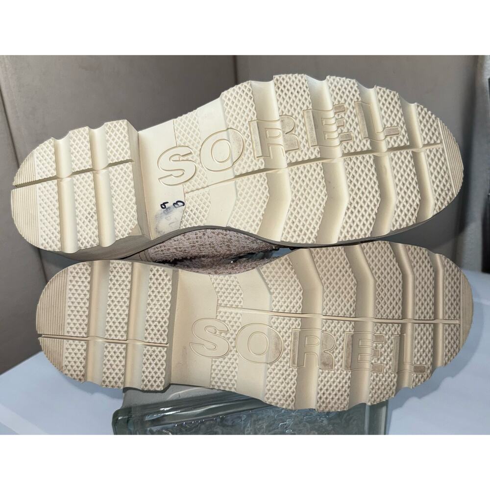SOREL Lennox Cozy Moto Boots Sz 10.5 Shearling Lined Beige Suede Tweed Combat - Picture 6 of 9